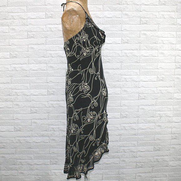 Vintage Y2K RAMPAGE Dress Black Beige Floral Ruffle Cocktail Party Dress Size 3 - Picture 5 of 9